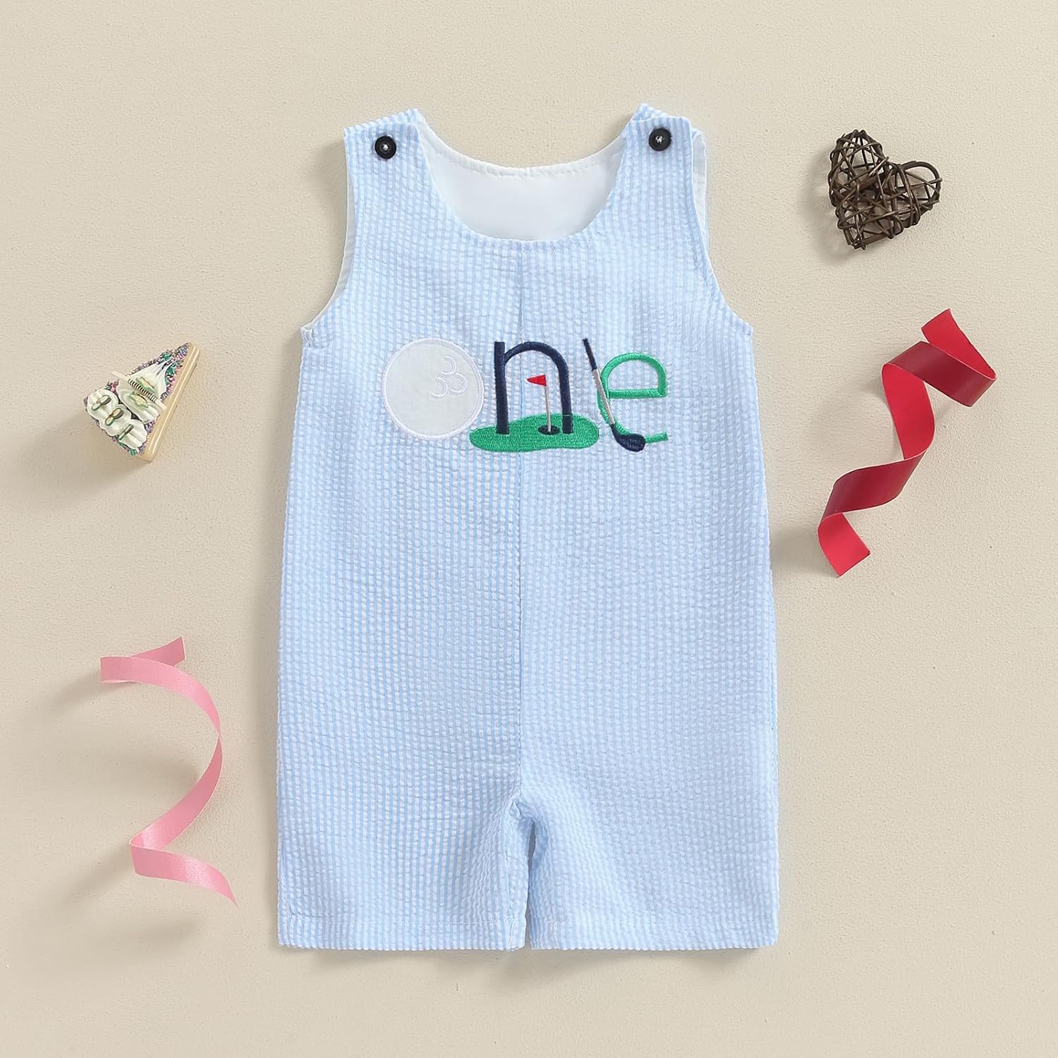 Chloefairy Baby Boy Tank Romper Golf Hole In One Birthday Outfit Boy Summer Striped Sleeveless Jumpsuit 1st Birthday Gift