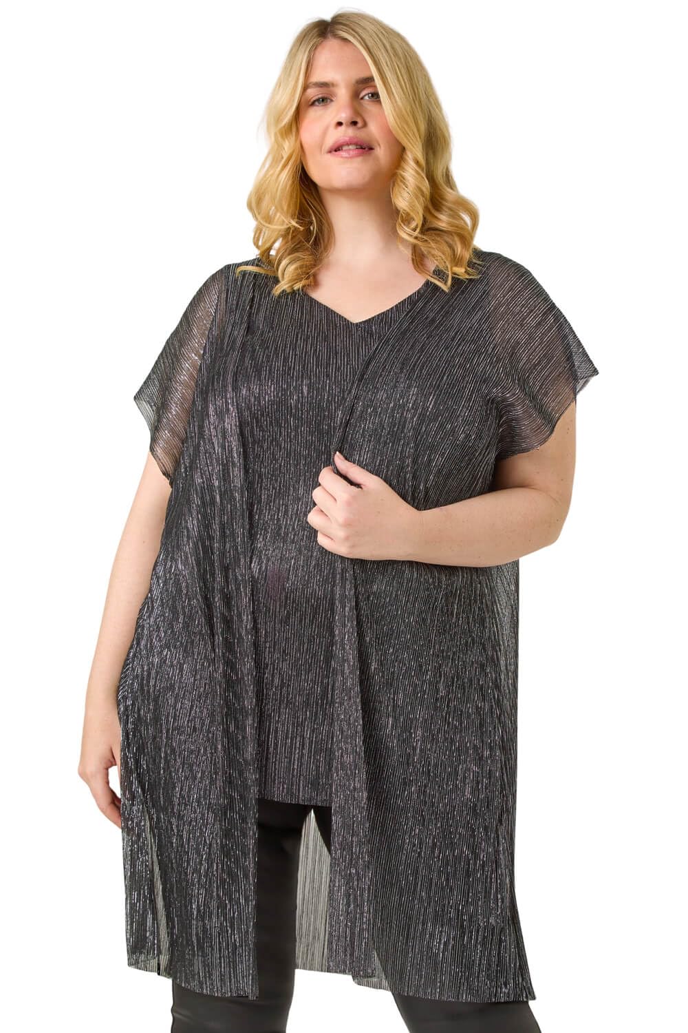 Roman Curve Women's Silver Plisse 2-In-1 Top Size 20