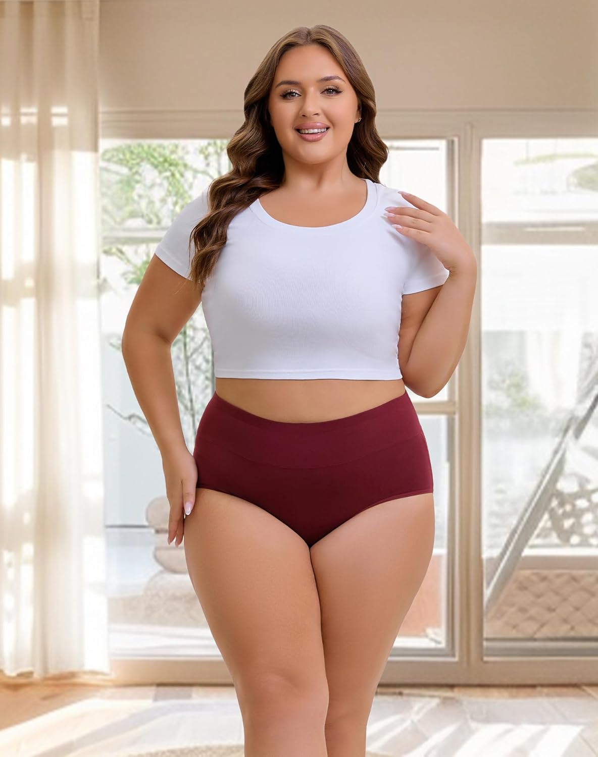 Plus Size Underwear for Women High Waisted Cotton Panties Soft Stretch Full Coverage Briefs 5-Pack - Image 2