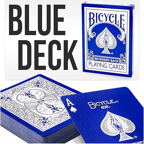 Cartas de Bicicletas Mágicas con reverso azul y cubierta con las cartas enganchadas.