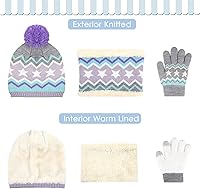 Vista 3 de Conjunto de gorro de invierno para niños y niñas de 2 a 7 años, gorro con pompón, forro polar
