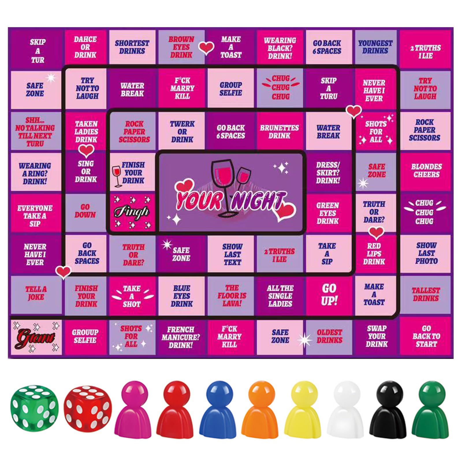 CHANGYUE Drinking Games for Adults, Fun Drinking Party Games Set with Mat, Adult DrinkingBoard Games for Parties, 2-8 Players(YOUR NIGHT) (B)