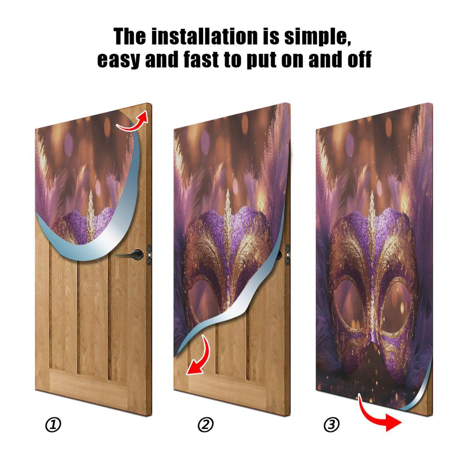 FLildon Masquerade Mask Mardi Gras Door Cover Decoration, Party Accessory Porch Decor for Festive Ornament Room Door Covers 36 x 98 Inch