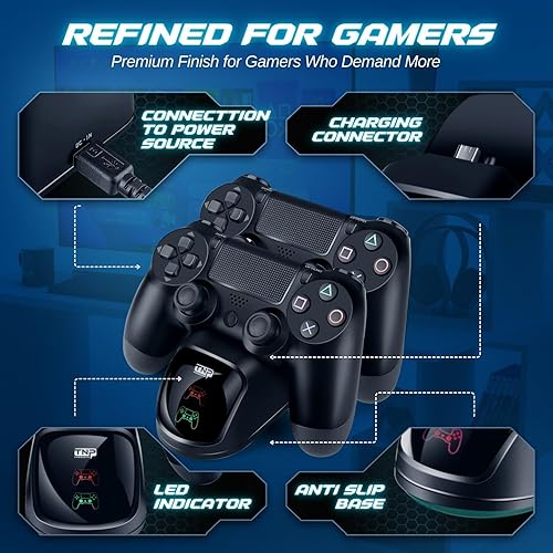 Miniatura 4 de TNP PS4 Controller Charging Station Dock Stand PS-4 Dualshock Control Gamepad USB Port Dual Charger Cradle Base with Cable & LED Indicator for Sony