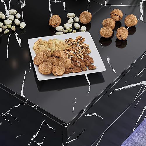 Miniatura 5 de Buenhomino Mesa de centro LED con tapa deslizante extensible de almacenamiento, 43-63 pulgadas, mármol sintético de alto brillo, mesas de café