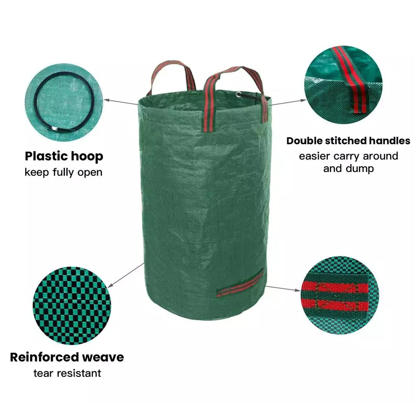 Bolsas De Basura De Jardín De Gran Capacidad, 500L / 132 Galones Bolsas De Hierba De Hojas A Prueba De Desgarros,Tejido De Polipropileno PP,Reutilizable,Plegable,para Recolección De Basura,4PCS
