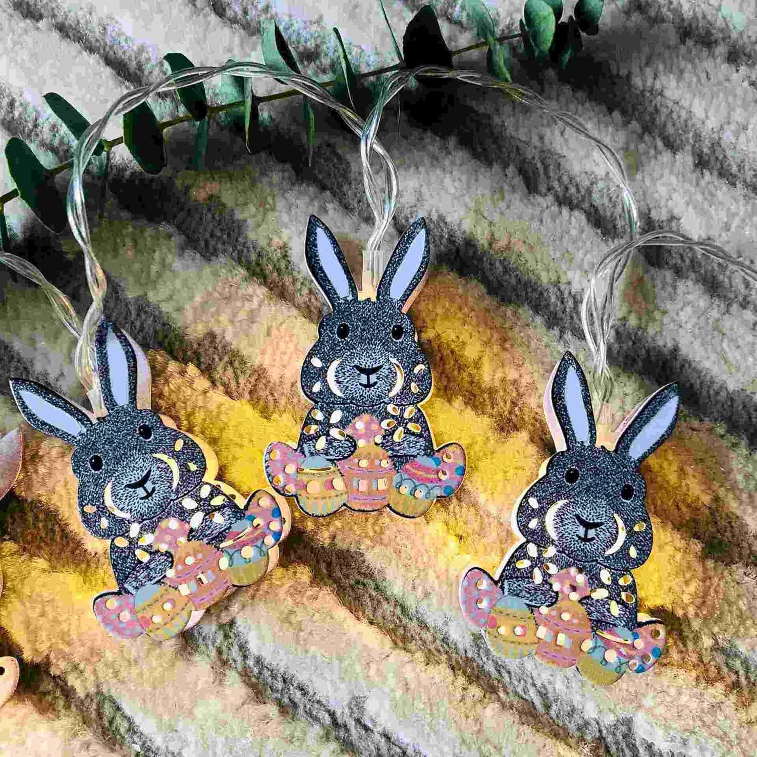 New 2026 Easter Decorative Lights 10 LED Bunny Strings for Easter Indoor and Outdoor Lights for Easter Egg Garden Decoration
