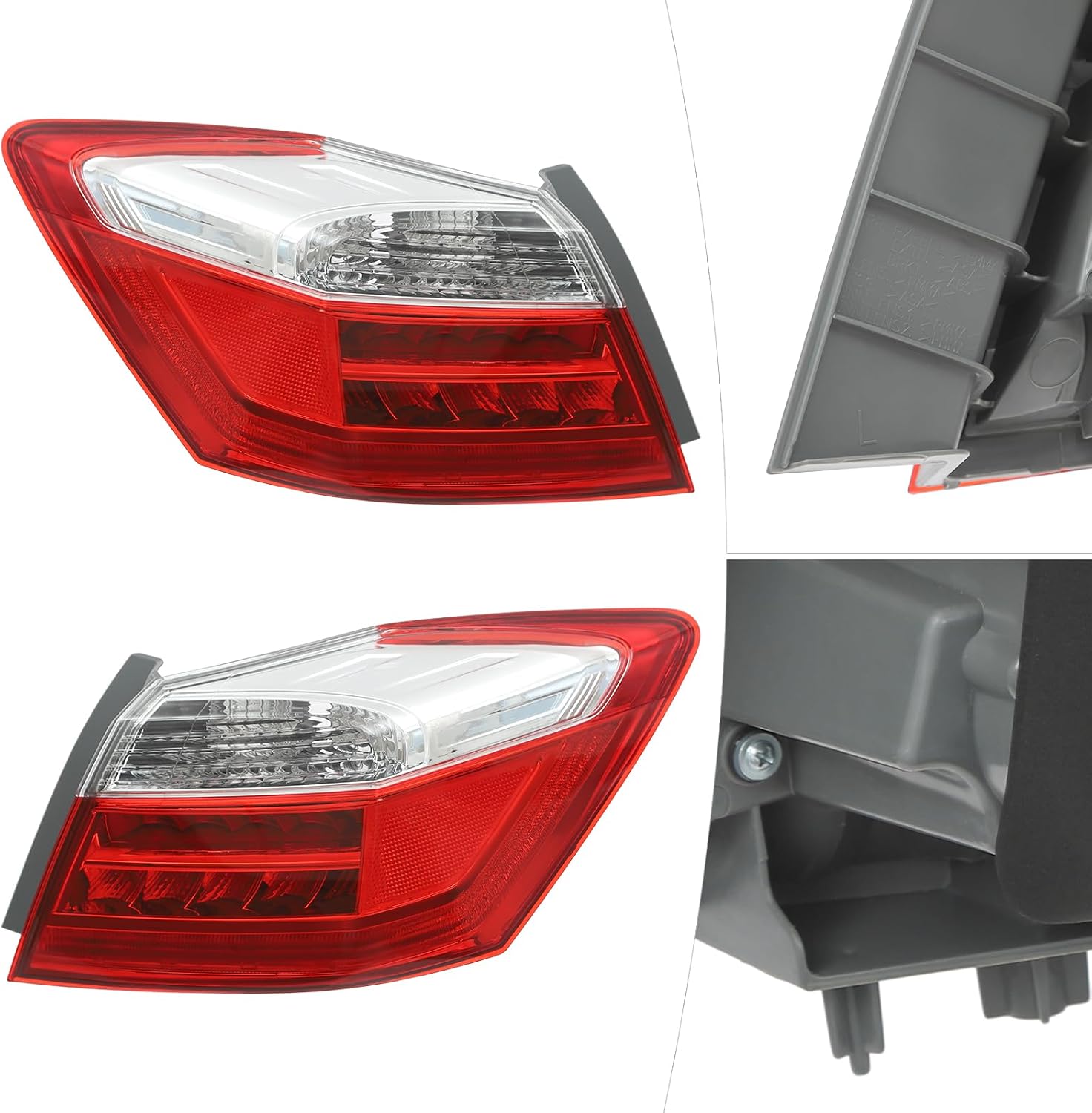 ZHISHUAI- For 2013 2014 2015 Honda Accord Sedan (Submodel: EX-L, Touring) LED Tail Light Lamp, Replacement Black Housing Clear Red Lens (Left Driver+Right Passenger Side)