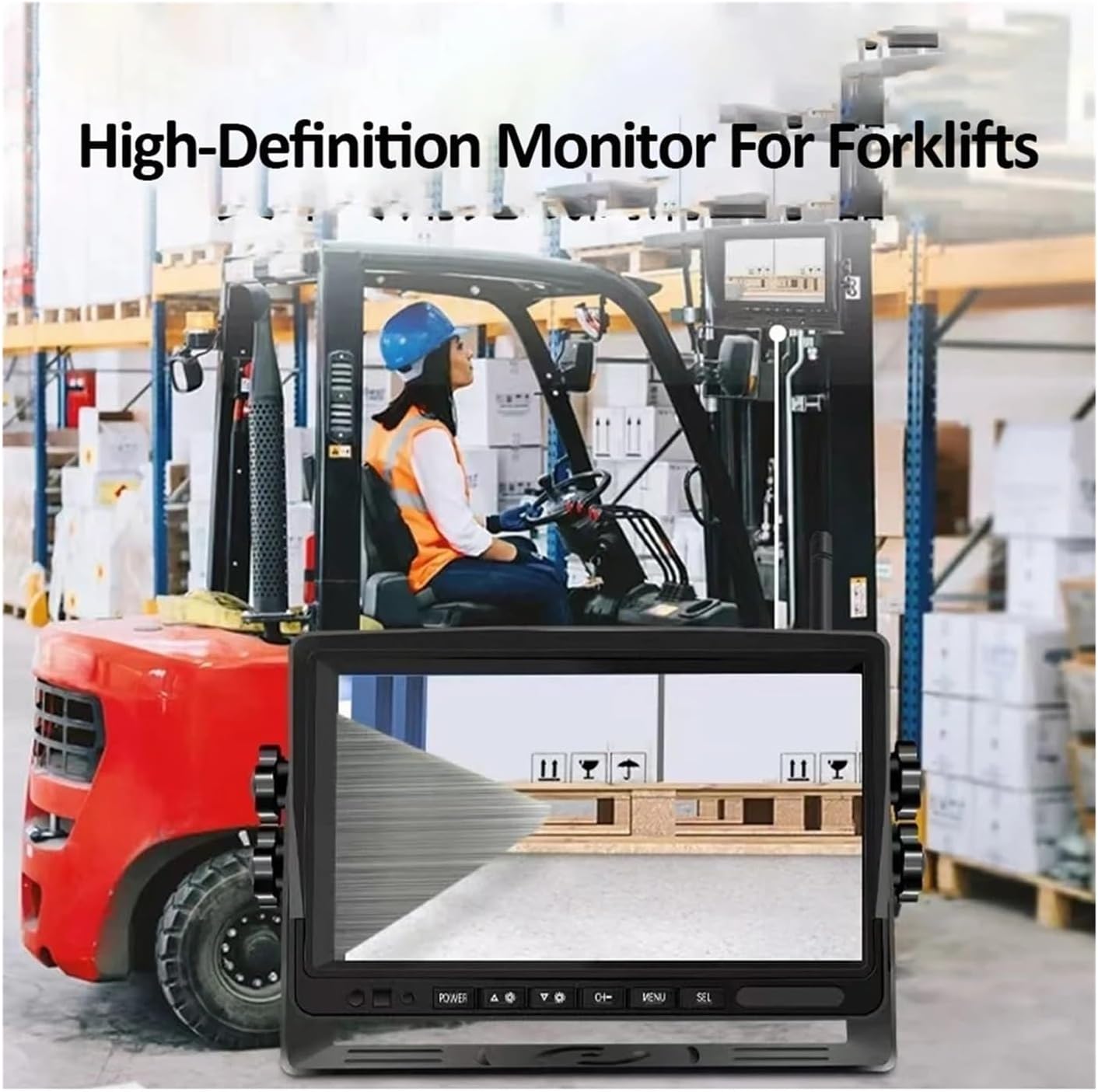 7 Inch Digital Wireless Split Screen Monitor 2X Front View Camera Kit Magnetic Base Power Bank for Forklift Safety Camera System(1CAM)