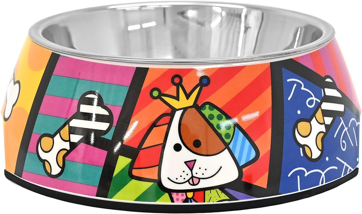 Romero Britto Pet Bowl - Artsy & Washable Food-Grade Stainless Steel Dish for Dogs & Cats, Dog Landscape, Perfect Portion for Food & Water, Great for Small, Medium, Large Breeds (Medium)