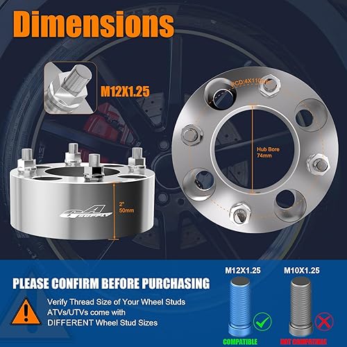 Vista 37 de GAsupply Espaciadores de rueda 4x110 de 2 pulgadas, adaptadores de espaciadores de rueda ATV de 2.913 in con pernos de 10 × 1.25, compatible