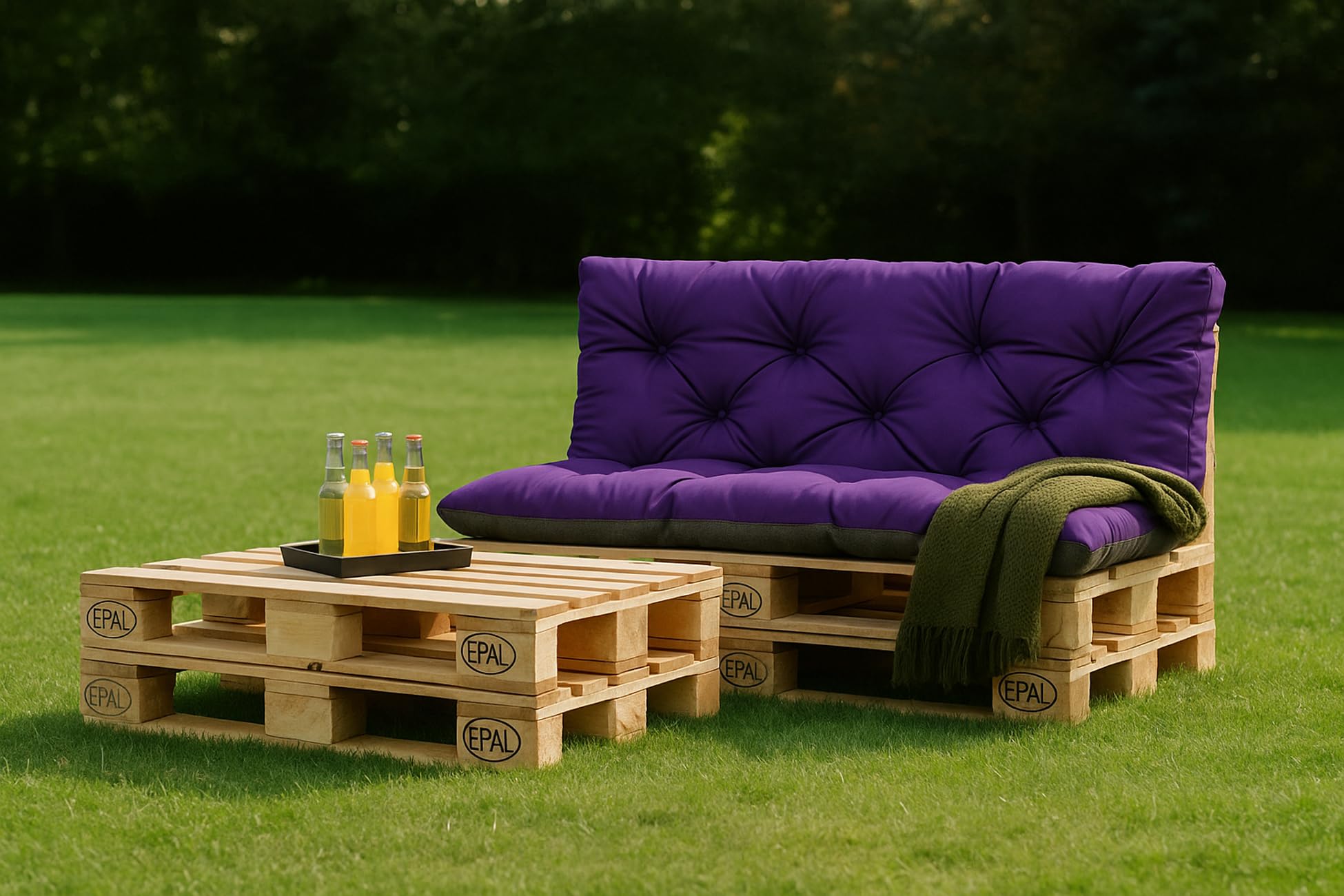 Cuscini pallet, Cuscini per pallet esterni/Cuscino Euro Pallet, Cuscino Divano, Cuscino Soggiorno da Giardino (Set:120x80+120x60cm, Viola)