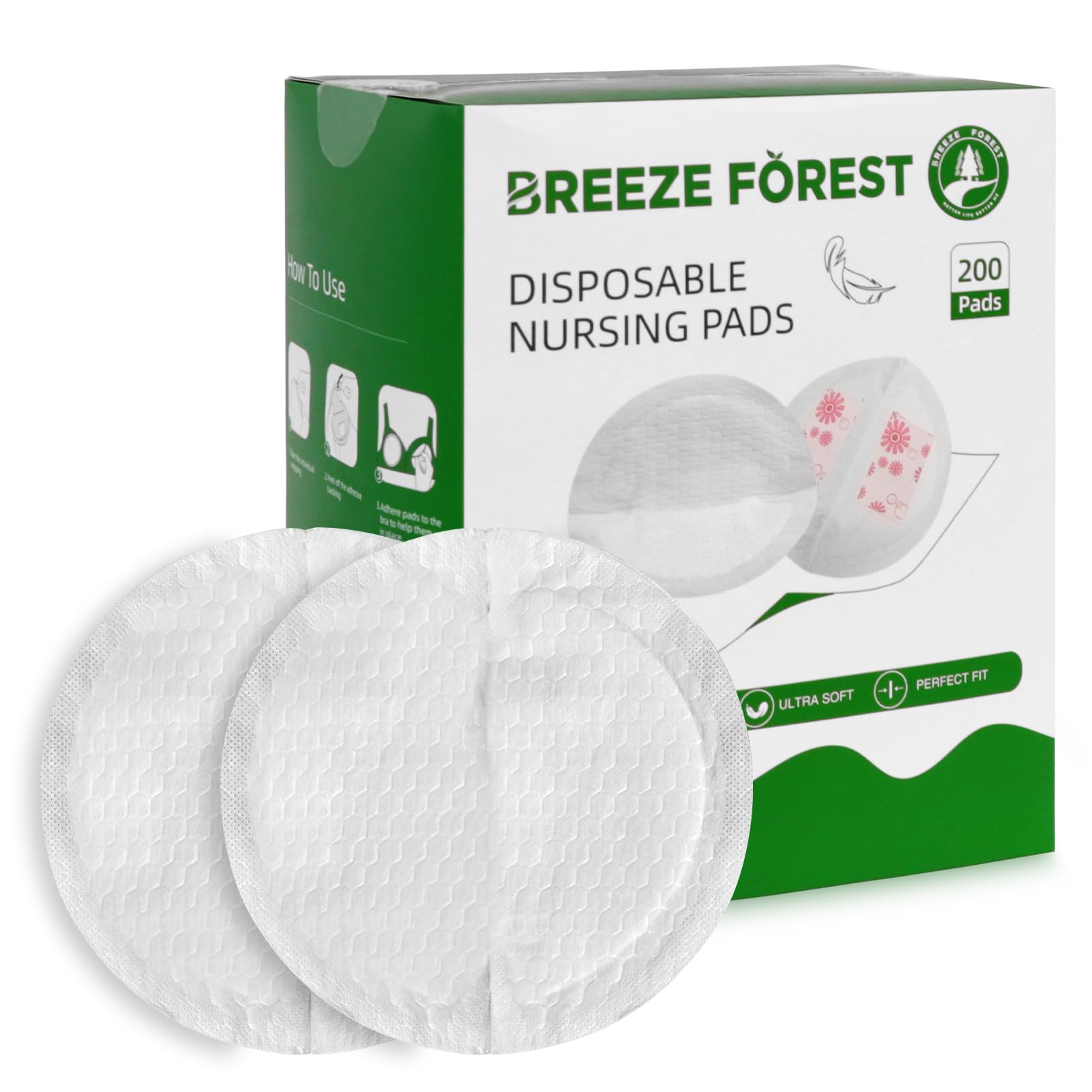 Breeze Forest Disposable Nursing Pads, Ultra-Thin Breastfeeding Pads, Nipple Pads for Breastfeeding, Fit Fast Suction, Nursing Essentials (Round-200)