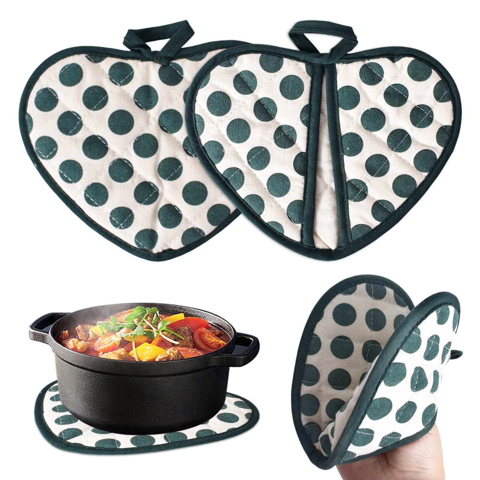 2Pcs Pot Holders with Pocket, Oven Mitts and Pot Holders Set, Anti-Slip Pot Holder Mitt, Heat Resistant Kitchen Mini Oven Mittens, Mini Oven Gloves and Hot Pad for Cooking Kitchen (Green)