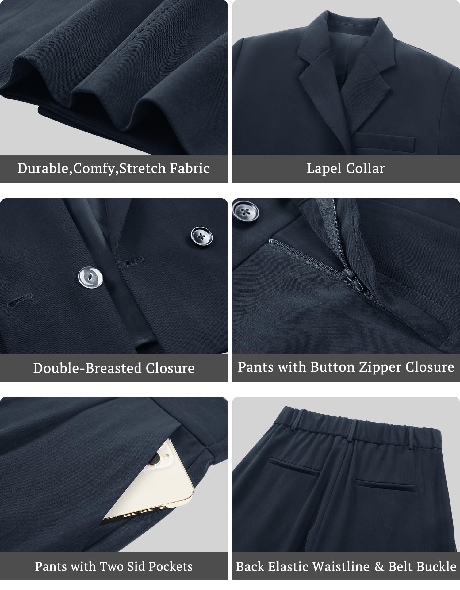 Tuta per pantaloni da donna, set da lavoro, slim fit, elegante, blazer con gamba larga
