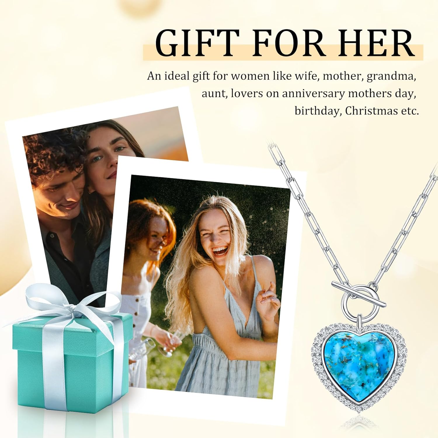 AIBAO 6-18 Cttw Genuine Turquoise/Red Coral/Lapis Lazuli/Malachite Halo Pendant for Women 925 Sterling Silver Paperclip Chain Necklace Western Jewelry - Image 4