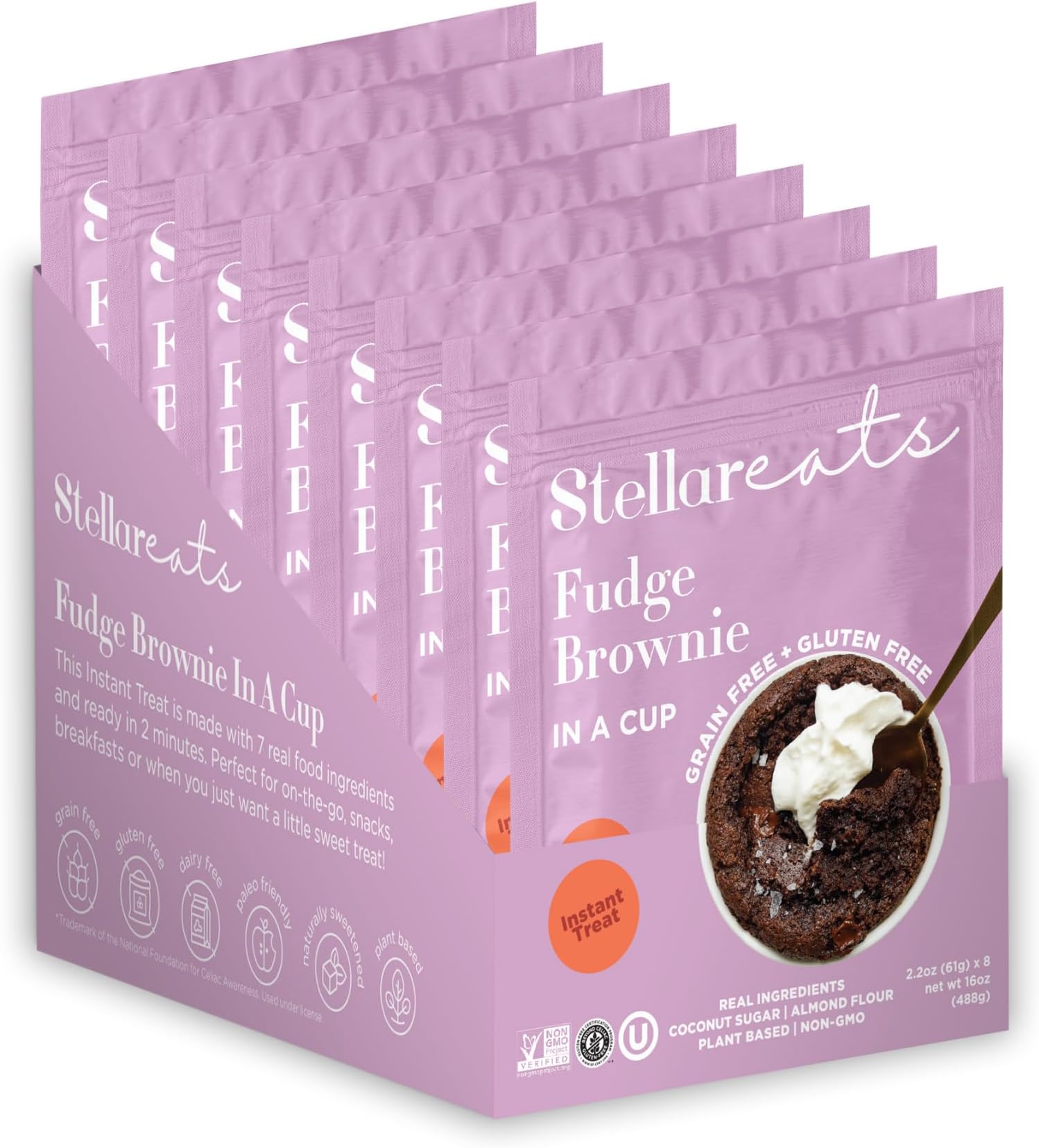 - Grain-Free Fudge Brownie Instant Treat in a Cup | Single-Serve | 7g Protein | Gluten-Free, Dairy-Free, Plant-Based, Paleo-Friendly | Made with 7 Real Ingredients | 8 Pack