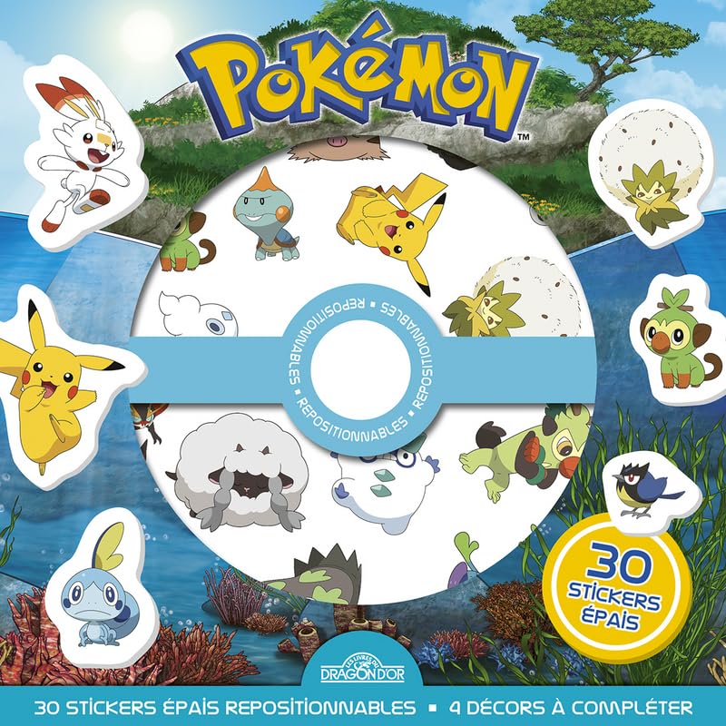 Pokémon - Pochette de stickers épais repositionnables – Défis et cherche-et-trouve à créer ! – Pochette de 30 autocollants épais et repositionnables...
