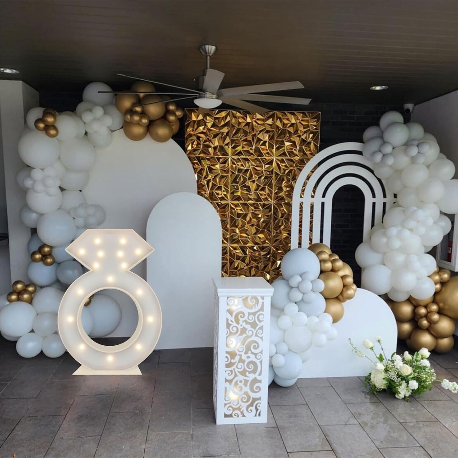 3FT Tall Marquee Light Up Diamond Ring Large DIY Mosaic Balloon Rings Frame Pre Cut Kit for Bridal Shower, Engagement, Wedding Proposal Decorations Party Backdrop Decor