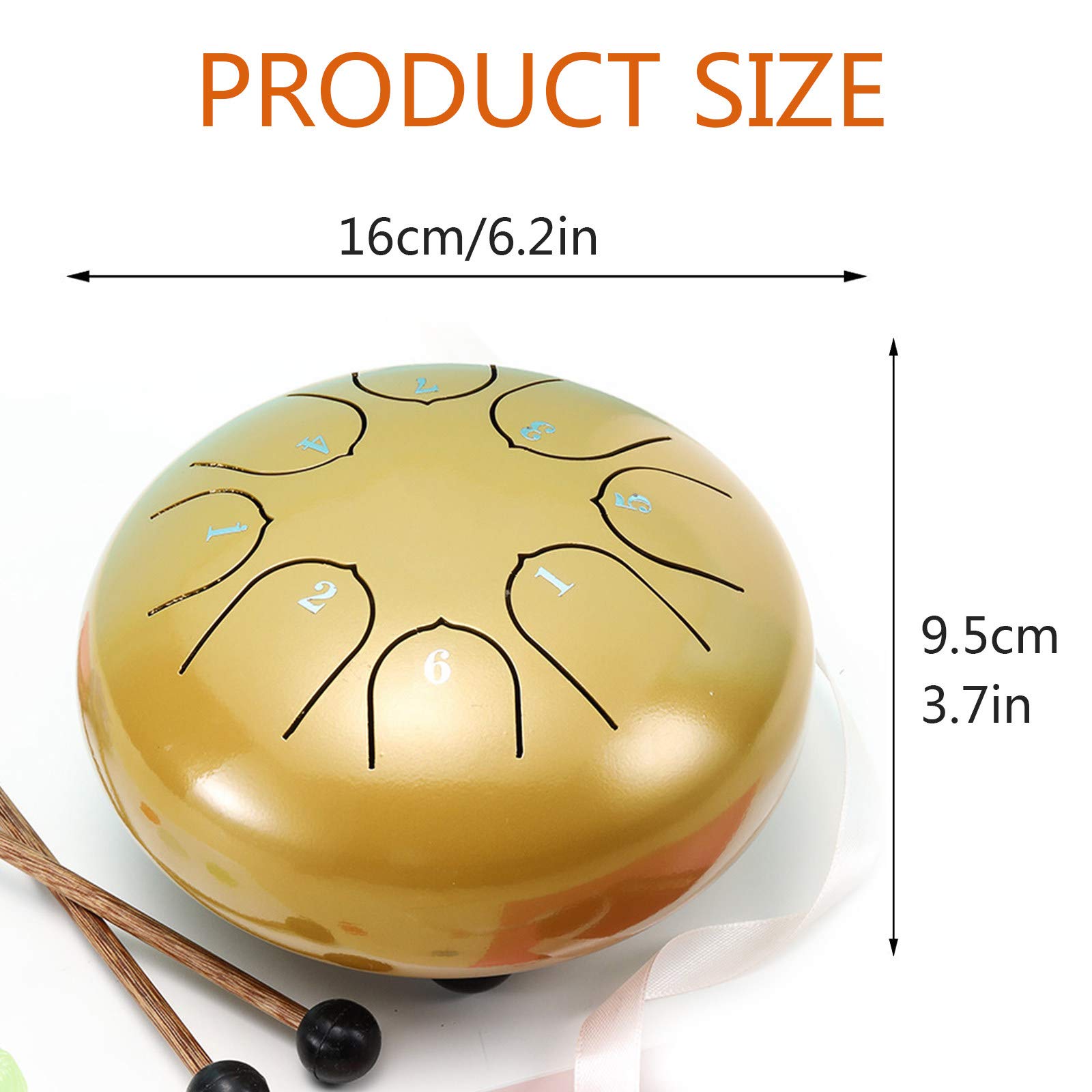 Stalowy bęben dla dzieci Dorośli, 6 cali 8 nut Handpan Zestaw perkusyjny dla początkujących, Instrument perkusyjny Lotus Hand Pan Bęben z torbą, młotki, do muzycznego uzdrawiania umysłu Joga, złoto