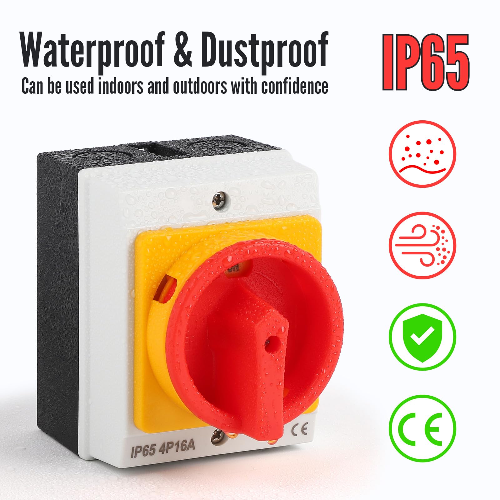 SWAWIS 16A Interrupteur Principal Rotatif 4 Pôles, IP65, avec Boîtier, Contacts en Argent Pur, Main Switch pour Connecter Interrupteurs et Séparer Petits Circuits