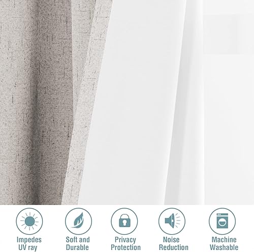 Miniatura 4 de Cortinas opacas de lino de 108 pulgadas de largo, 100% opacas, con aislamiento térmico, con textura de lino, ojales antioxidantes, ahorro de energía