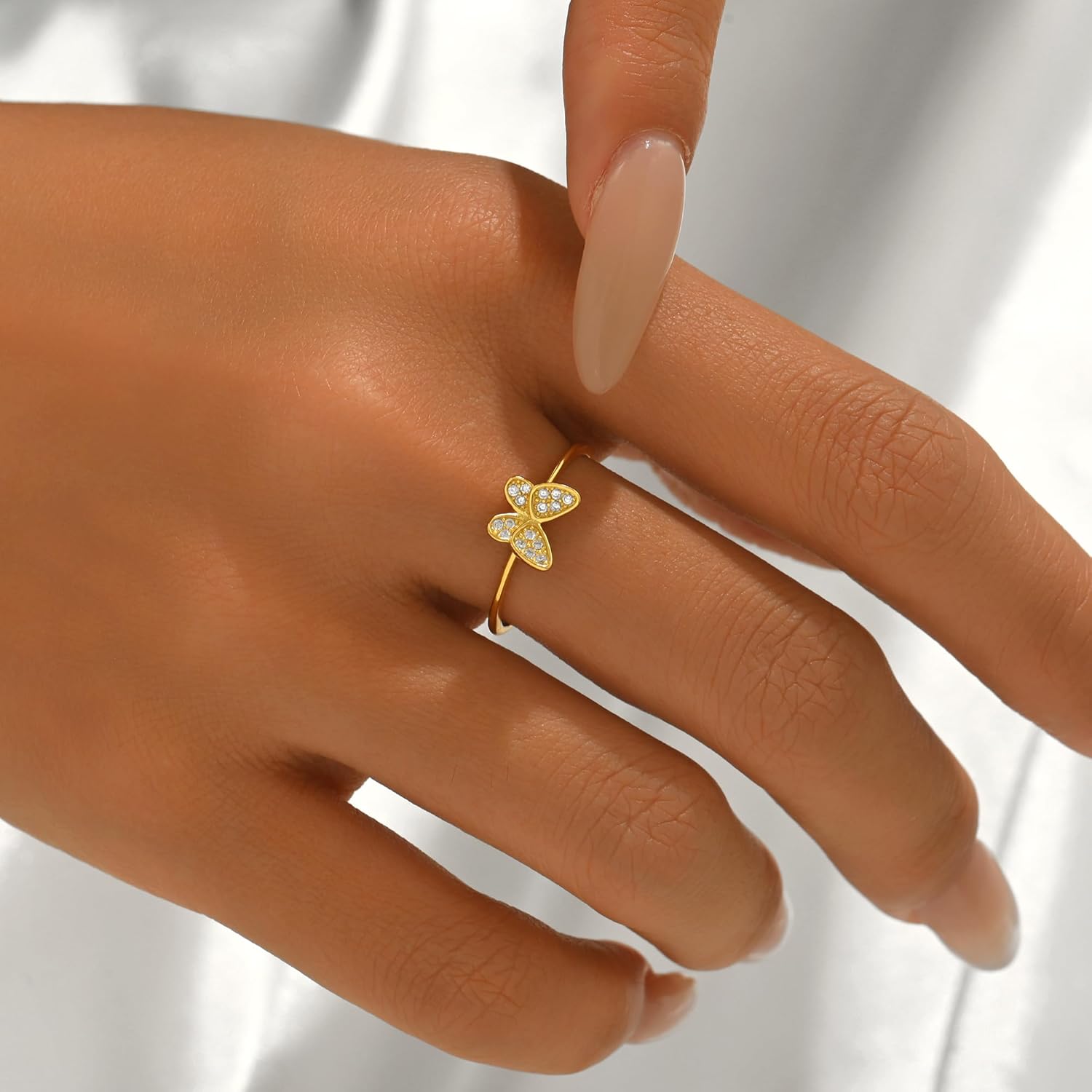 SUYACS 925 Sterling Silver Butterfly Rings for Women Dainty 14k Gold Plated Butterfly CZ Adjustable Stacking Ring Cute Insect Thin Band Promise Friendship Ring Jewelry Gifts to Daughter - Image 4