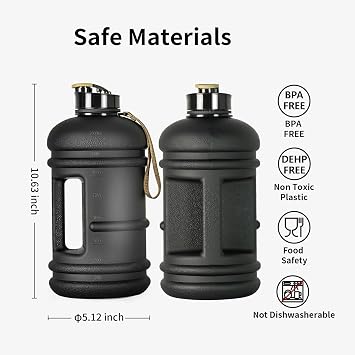 TOOFEEL 2 Liter Water Bottles - Half Gallon Water Bottle BPA Free - Ideal for Gym, Big Water Jug, Reusable Sports Bottle with Measurements Marked Drink Container (2.2L 74oz Matte Black Water Jugs) | Half Gallon