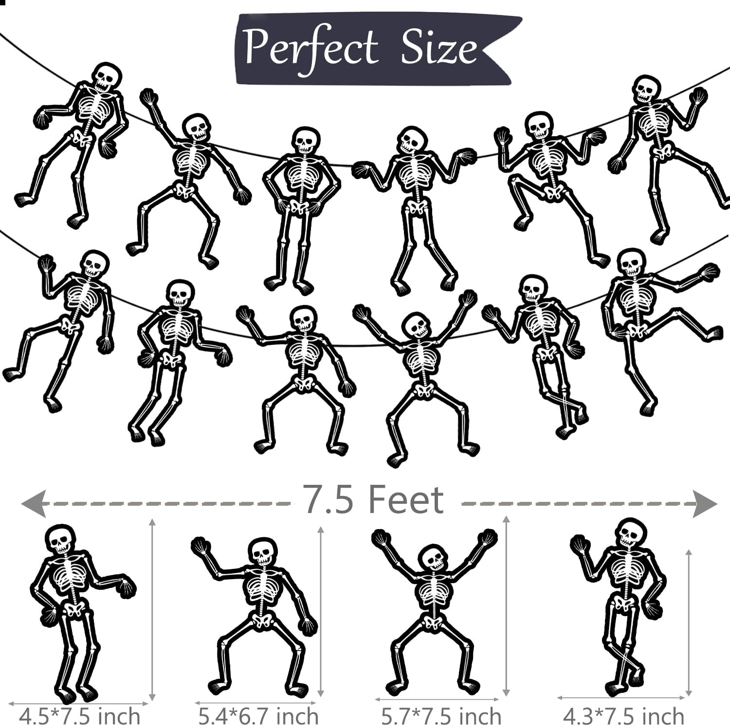 Halloween Skeleton Banners Halloween Party Decorations 2PCS Black Skull Cutout Banner Dancing Skeleton Bones Decor for Horror Theme Birthday Party Baby Shower Supplies - Image 3