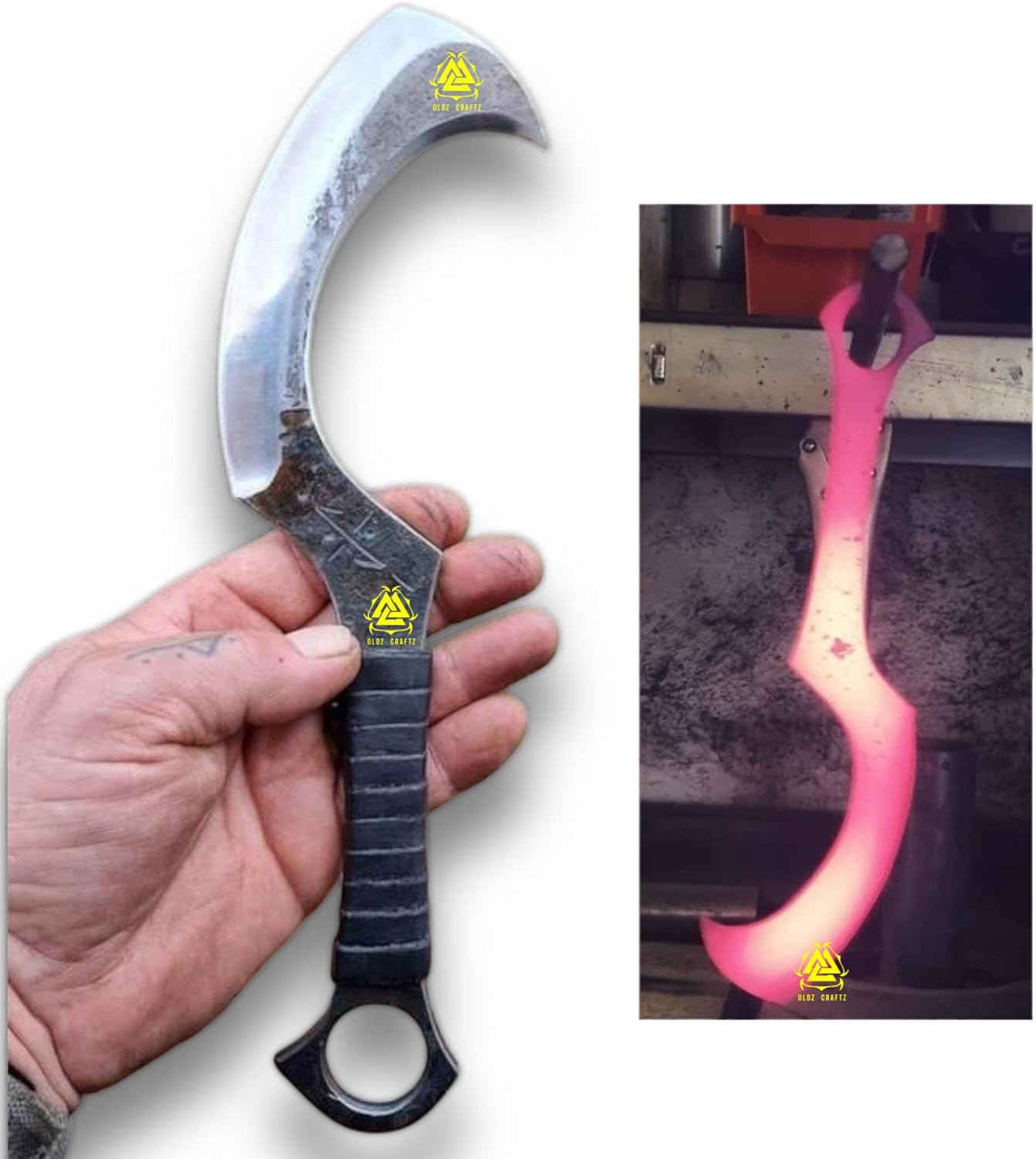 OLDZ CRAFTZ-Hand-Forged Ancient Egyptian Khopesh Sword Replica, High Carbon Steel Hunting Egyptian Khopesh Sword with Leather Sheath, Custom Handmade Full Tang Swords Perfect for Cosplay and History enthusiats - Image 4