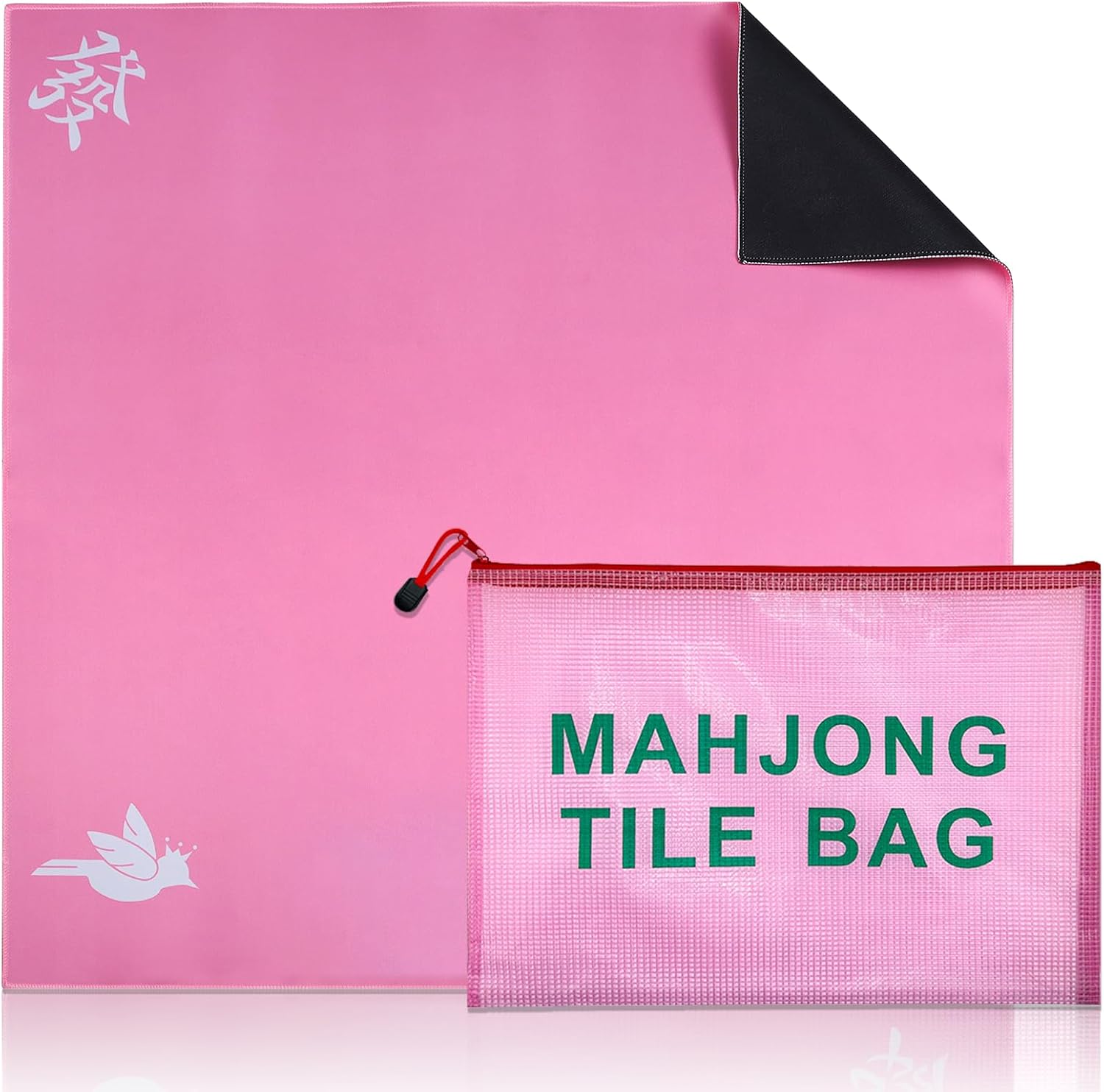 Mahjong Mat for Table with Mahjong Tile Bag, Anti Slip and Noise Reduction Table Cover for Mah jongg, Poker, Card Games, Board Games (Pink, 31.5"*31.5")