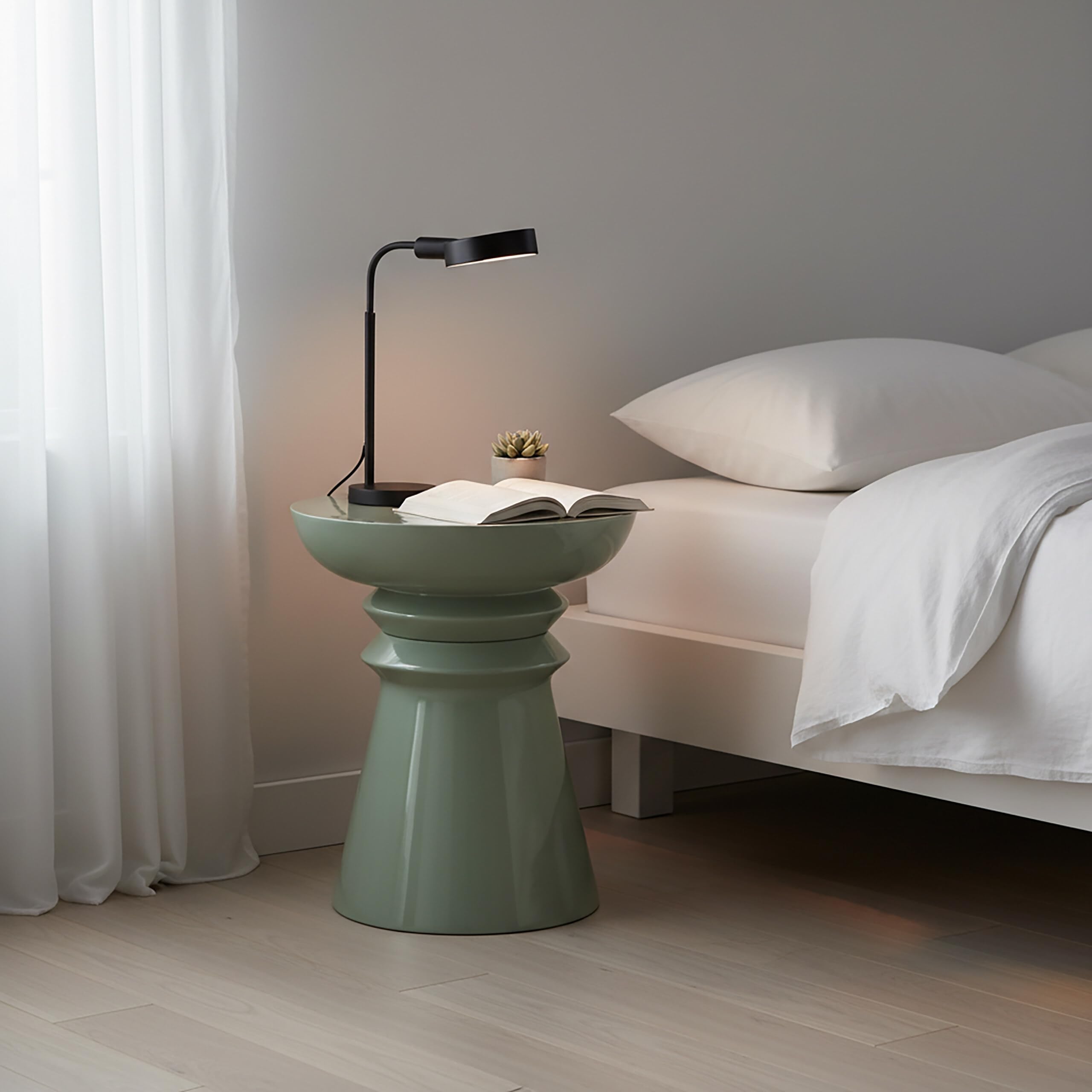Relaxdays Tavolino e sgabello, design conico, oggetto decorativo per soggiorno, HxD: 45 x 38 cm, metallo, salvia