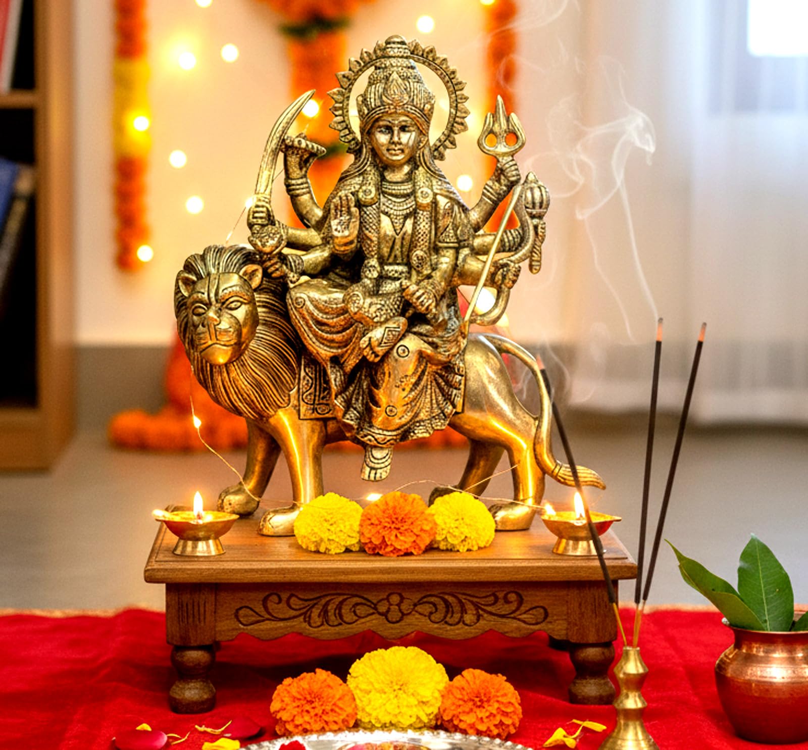 Esplanade Brass Maa Durga/Mata Rani Idol, Statue, Moorti, Murti For Home Mandir And Home Decor (8.5 Inches)
