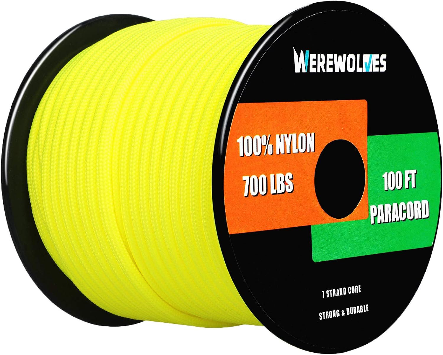 700lb Paracord/Parachute Cord - Type III 7 Strand 100% Nylon Core and Shell 700 lb Tensile Strength (Neon Yellow, 100 Feet)