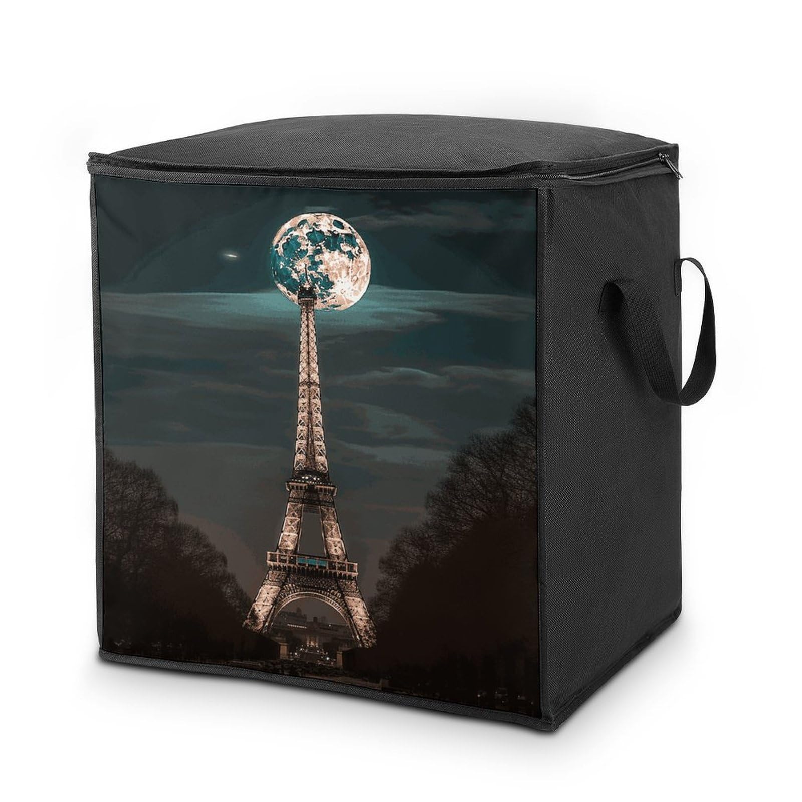 Fekiloot Style Full Moon Paris Eiffel Tower Storage Bags With Reinforced Handles,Moving Bag With Zipper,Closet Organizers,Compression Packing Cubes