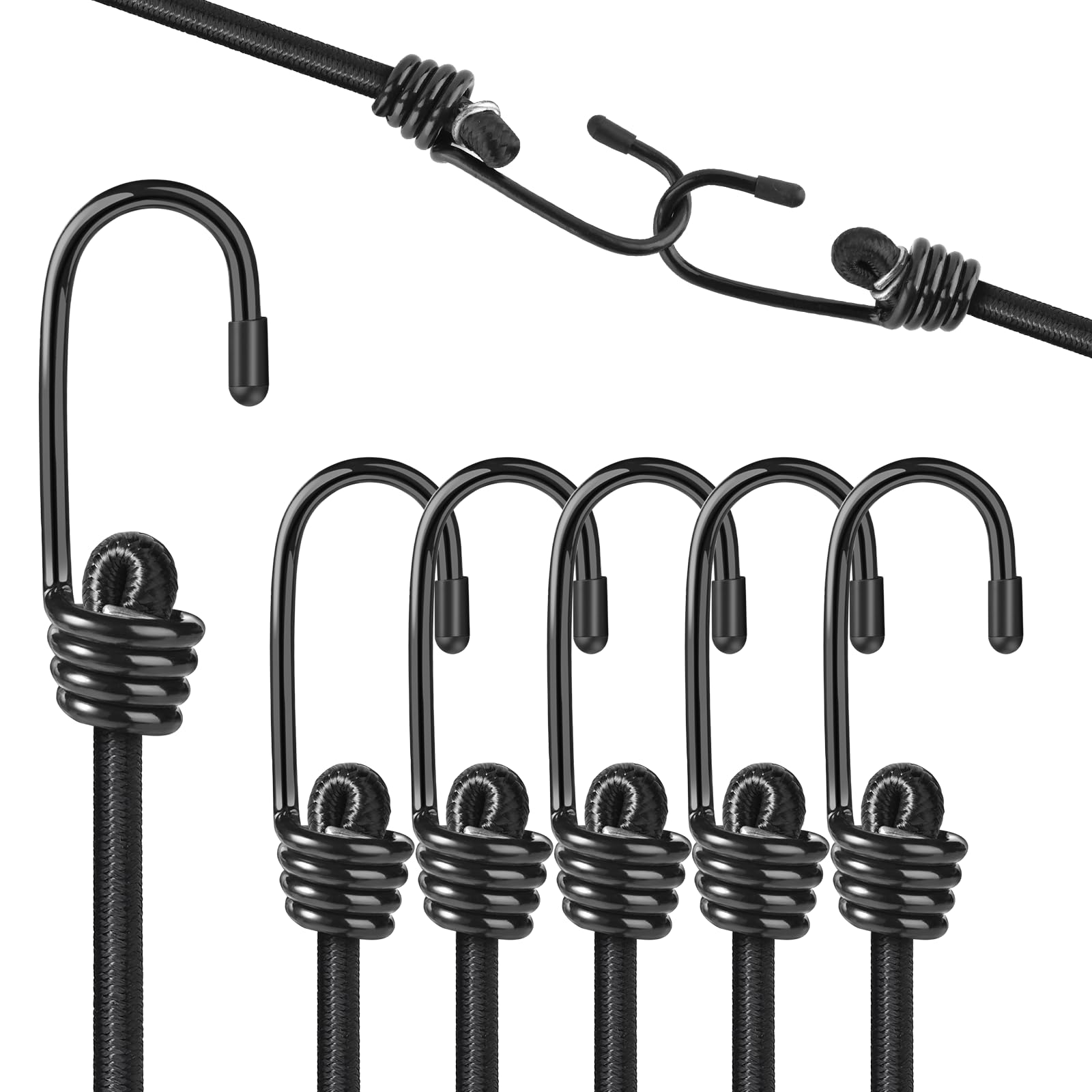 Kshineni 30cm Bungee Cords with Hooks, 6 Pcs Heavy Duty Outdoor Elastic Bungee Straps
