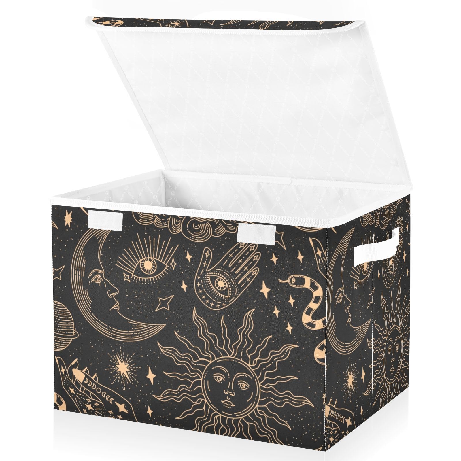 Mnsruu Storage Boxes with Lids, Magical Celestial Sun Moon Planet Large Storage Basket Organizer Shelves Cube Bin Toy Clothes Underbed