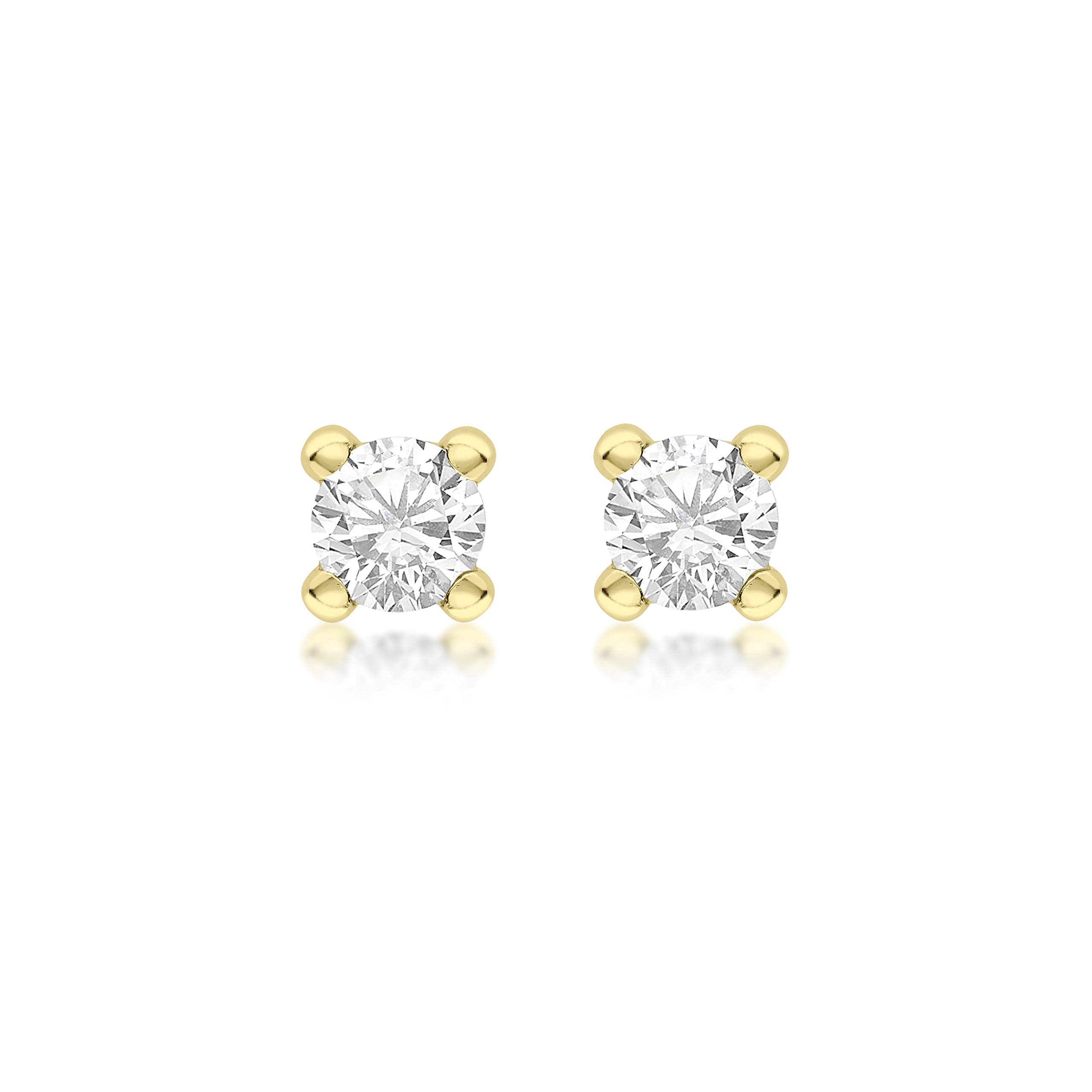 Carissima Gold da donna, oro giallo da 9 kt, 4 mm con zirconi, orecchino a bottone con pietra portafortuna