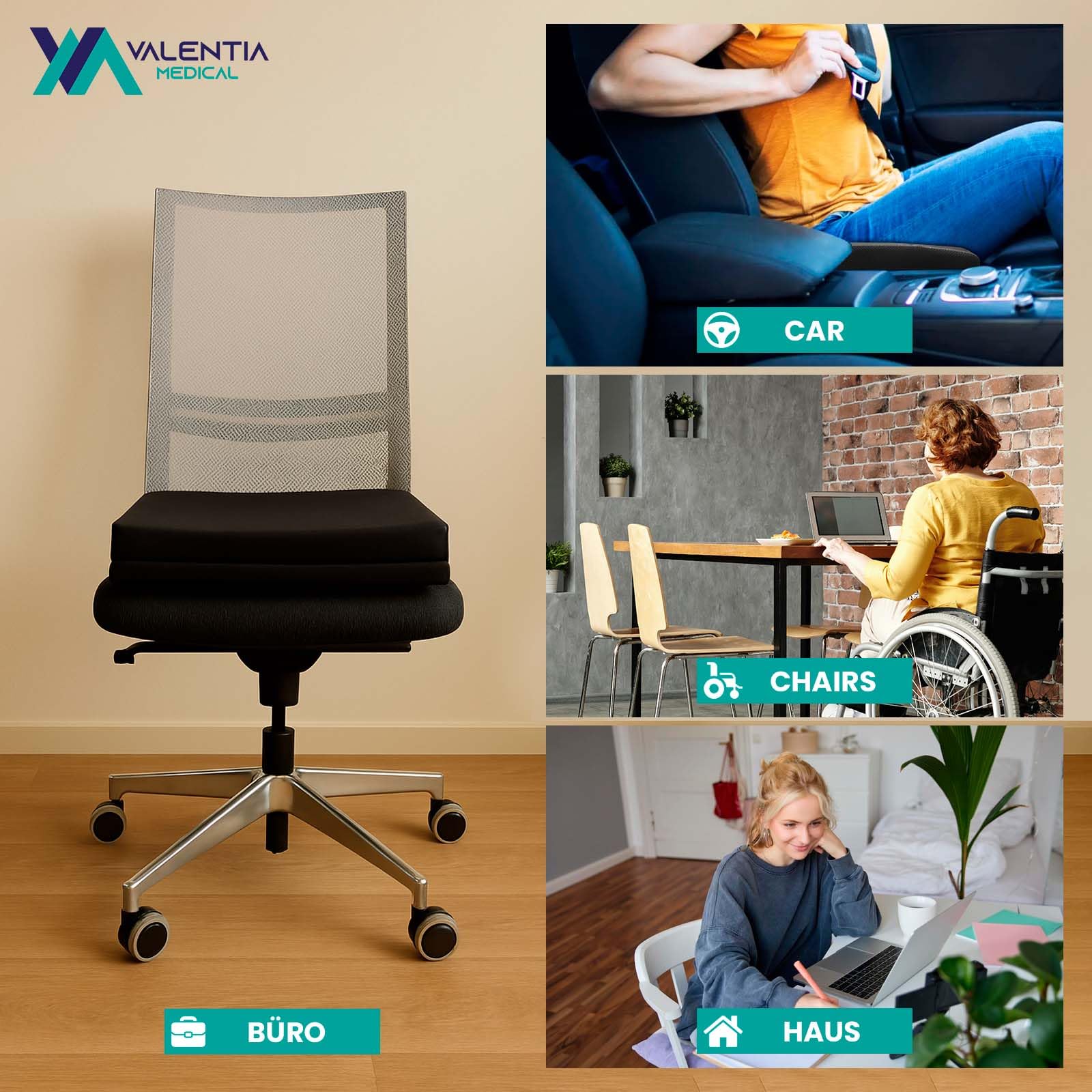 Orthopädisches Sitzkissen Schaum + Memory Foam WEICH - 100% wasserdicht + Innenbezug - Sitzkissen Outdoor - Mehrzweckkissen- Sitzkissen orthopädisch