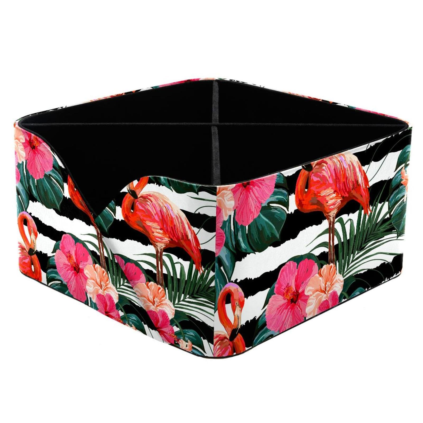 KengjuTesu Beautiful Floral Summer Palm Leaves Flamingo Hibiscus Pattern Desktop Organizer Pen Holder, Rectangular Pencil Cup for Office, Study and Makeup Stations