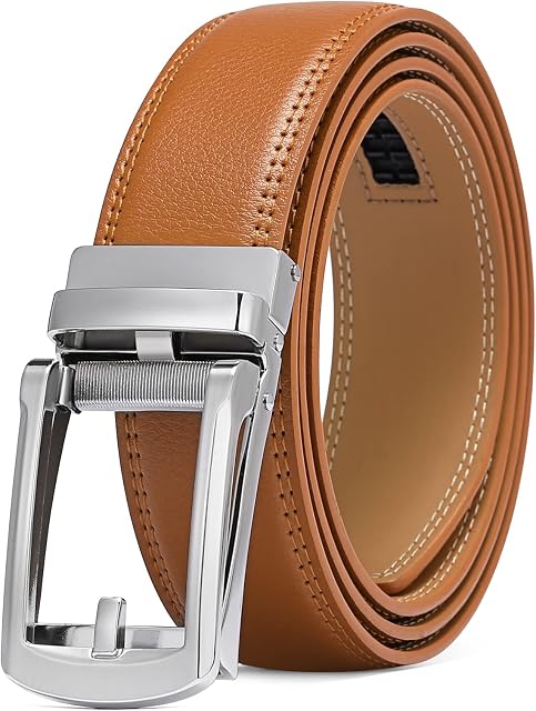 SENDEFN Ceinture en cuir pour hommes 1 Ceinture à glissière automatique à cliquet de 3/8" pour la robe en forme casuale pour s'adapter à la boîte cadeau