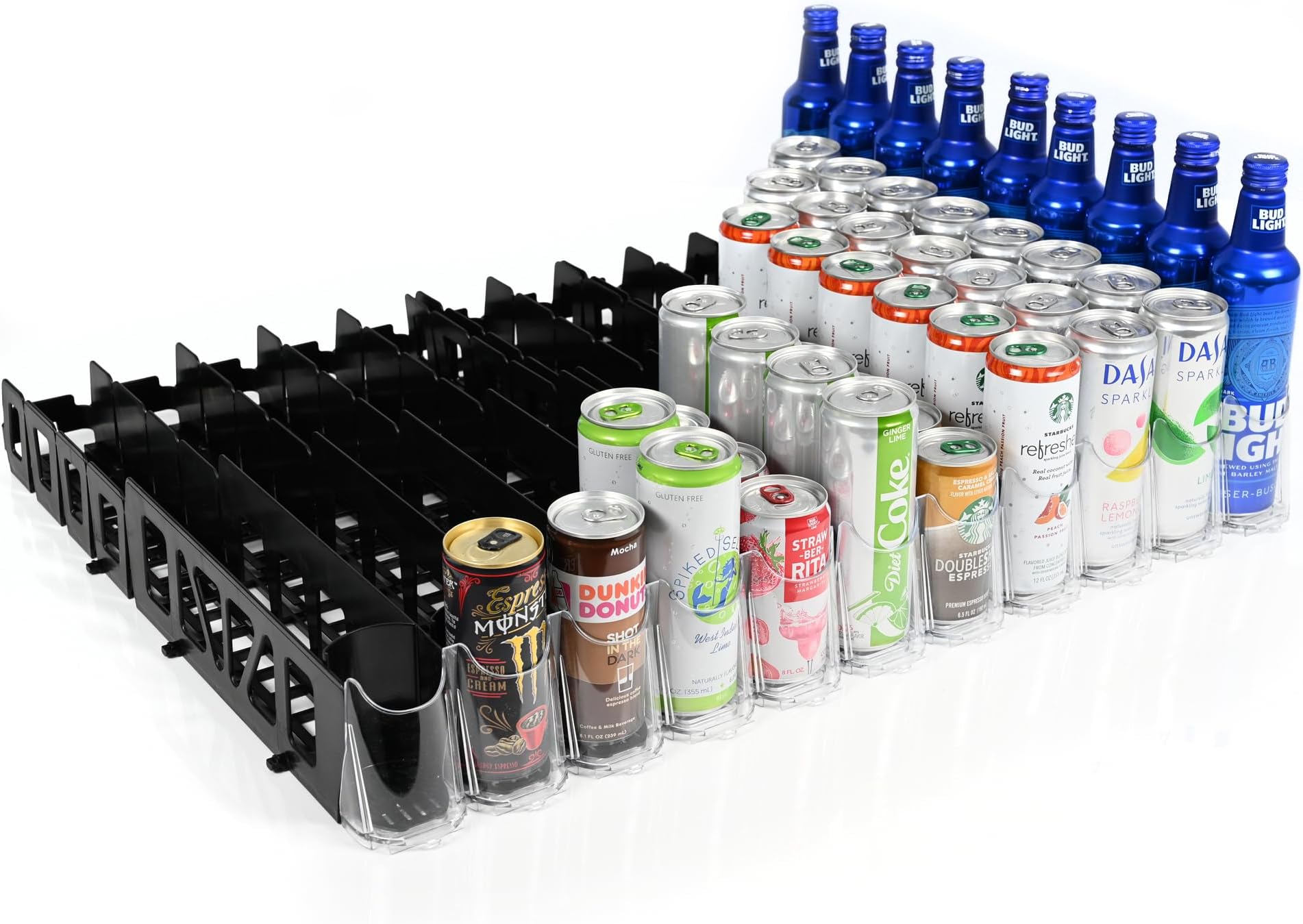 Display Technologies Drink Organizer for Fridge, Visi-Fast Spring-Loaded Beverage Glides for 12oz slim, 11-Wide, 24" D, 6-Pack