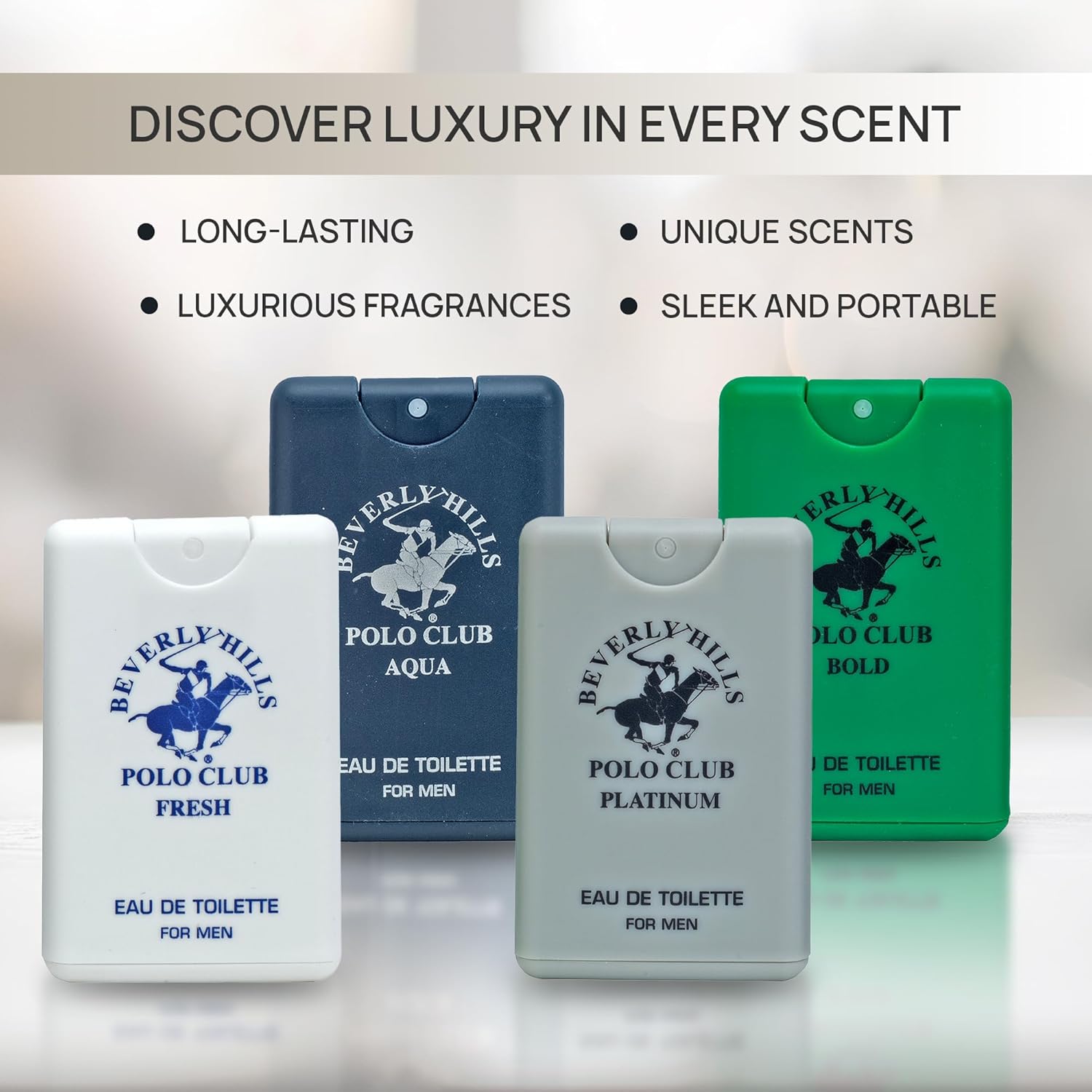 Beverly Hills Polo Club MENS 4PC 20ML POCKET SPRAY - GREEN - CONTAINS FRESH/PLATINUM/BOLD/AQUA - Image 7
