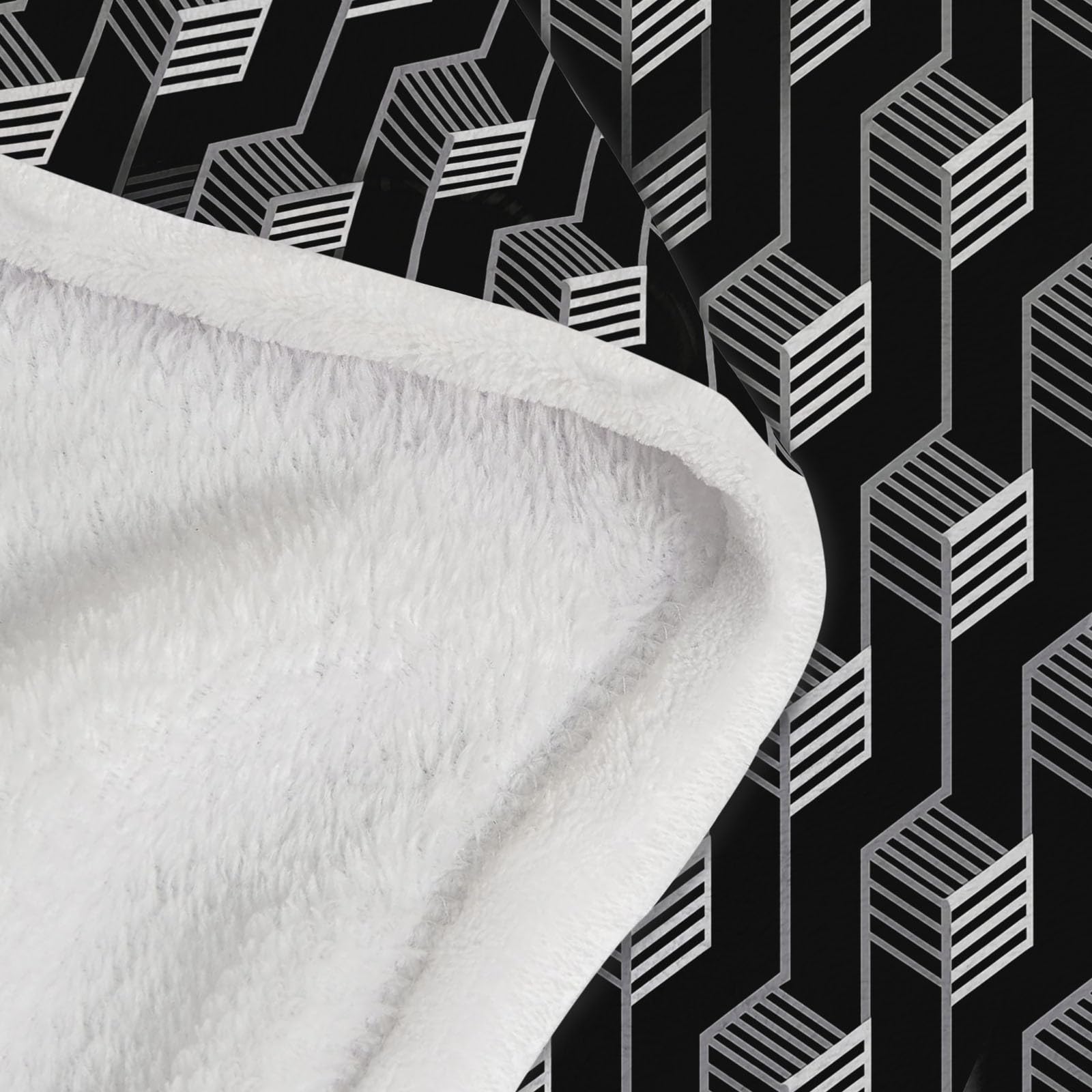 Manta de Franela Geometría Moderna para Mujeres y Hombres, Manta de Felpa de Franela Suave para sofá Cama, decoración de habitación Infantil 200 x 220 cm Negro
