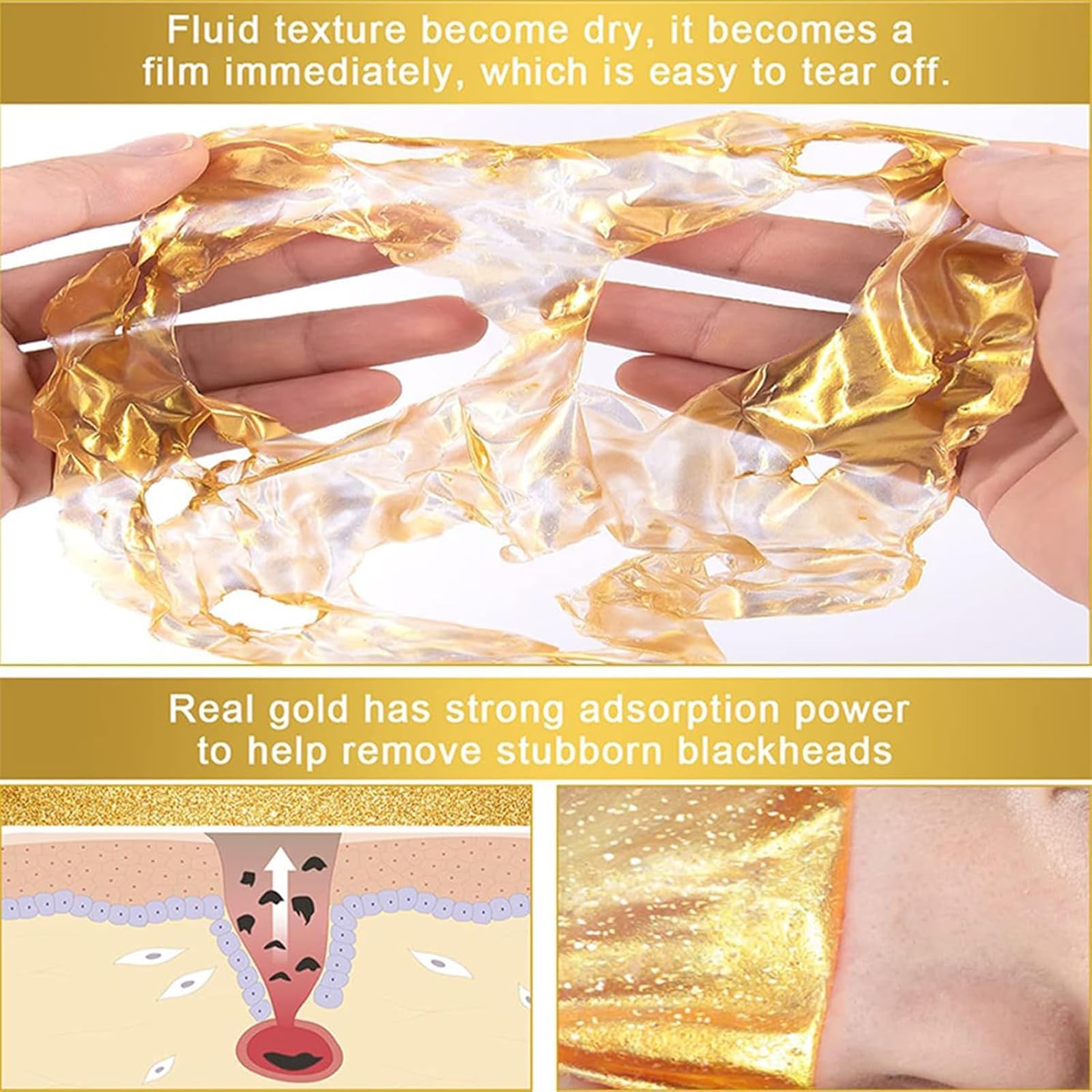 24K Gold Peel Off Face Mask,Anti-Wrinkle,Hydrating & Firming Facial Treatment,Deep Cleansing Pore Mask with Collagen & Hyaluronic Acid,Blackhead Remover for Women & Men,120ml - Image 4