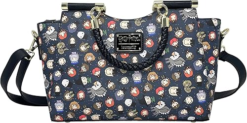 Loungefly Harry Potter Hogwarts Chibi Personajes Crossbody Satchel Bolso Bolso, Blanco