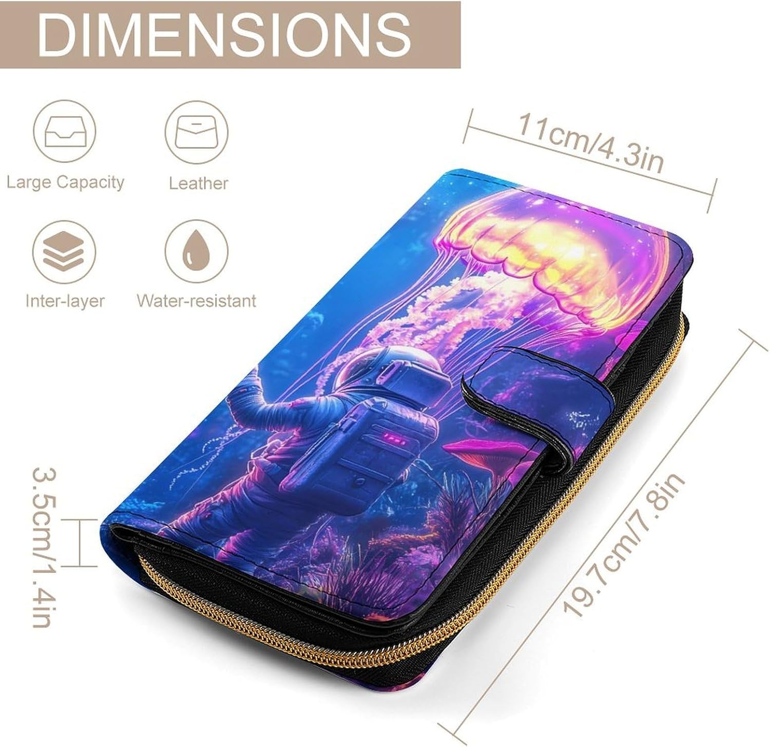 Astronaut Jellyfish Women's Long Wallet Leather Large Capacity Wristlet Clutch Purse Wallets