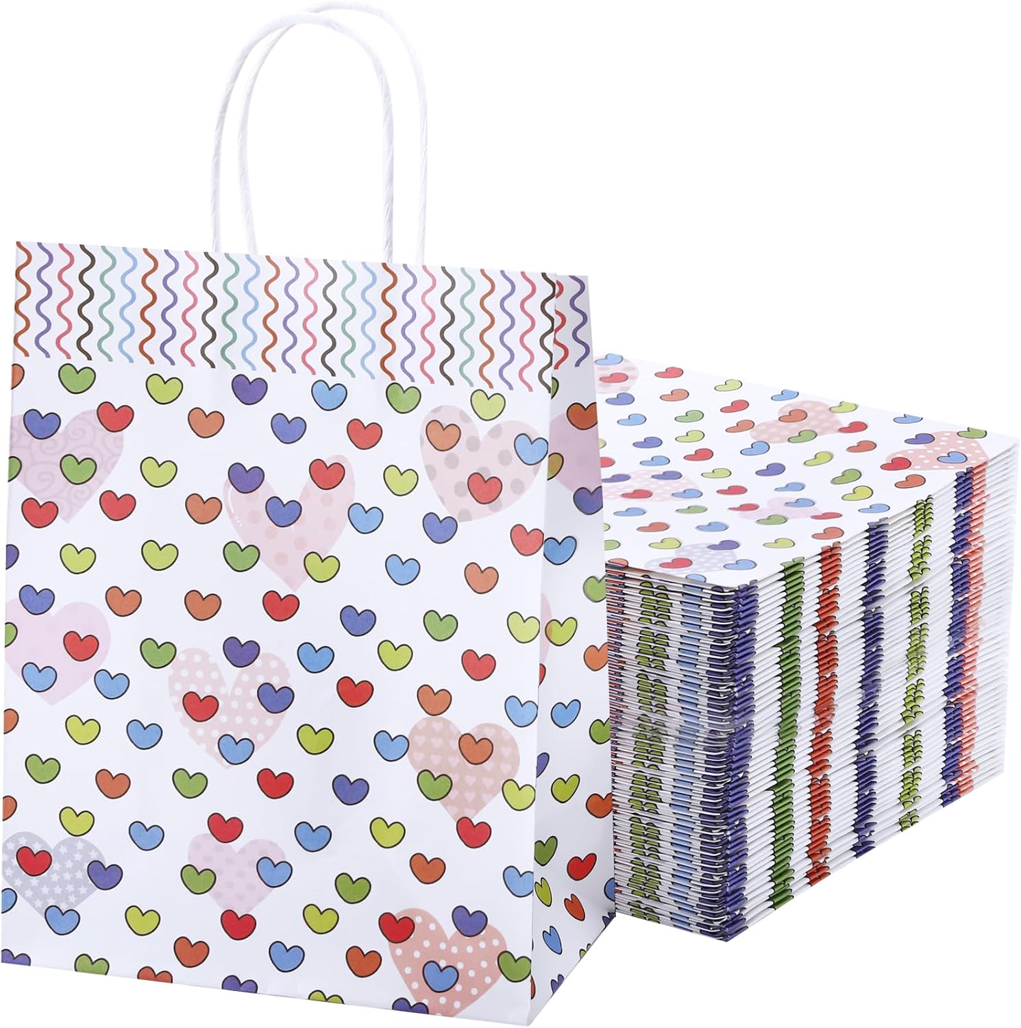 Tivcck 40 Pcs Paper Gift Bags with Handles, White Kraft Paper Bag, Dots Paper Party Favor Bags for Weddings, Baby Showers, Birthdays,Goodie Bag, Retail Shopping(10.6 x 8.3 x 4.3 Inch,Dots)