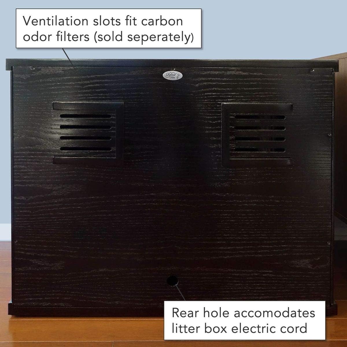 The Refined Feline Cat Litter Box Enclosure Cabinet, Modern, Black Espresso, Adjustable Levelers, XLarge, Hidden Litter Cat Furniture with Drawer