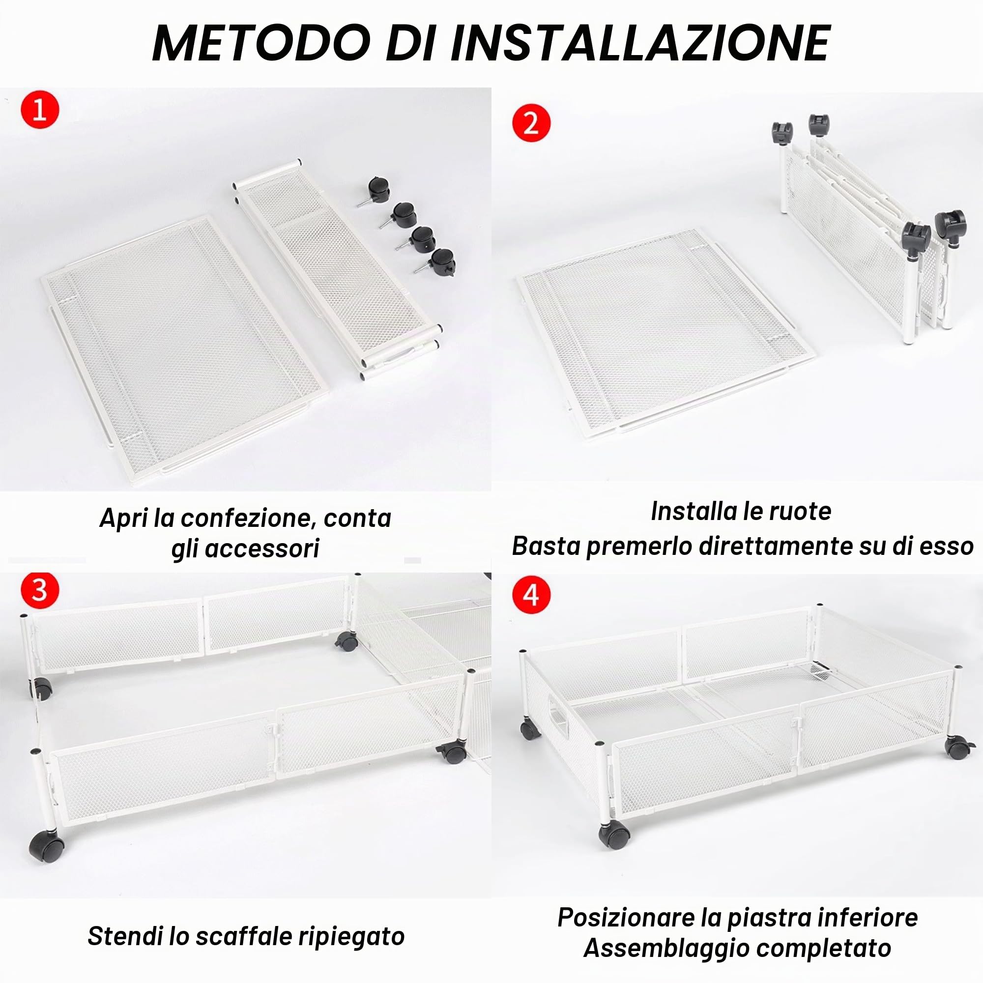 Contenitori Di Stoccaggio In Metallo Sotto Il Letto Con Ruote - Organizer Per Cassetti Sotto Il Letto Pieghevole Senza Attrezzi Per Vestiti, Scarpe, Giocattoli E Biancheria Da Letto white 2P